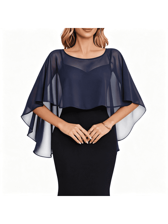 Women Chiffon Cape Shawl Wraps for Evening Dress Wedding Cover Up|Elegant Sheer Chiffon Capelet,Loose Fit Covers Arms&Shoulders,Perfect for Evening Dresses,Weddings,And Formal Parties