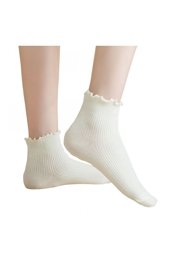 Women Cute Ruffle Cotton Socks Simple Casual Solid Color Breathable Soft Ankle Socks Womens Ruffle Ankle Socks