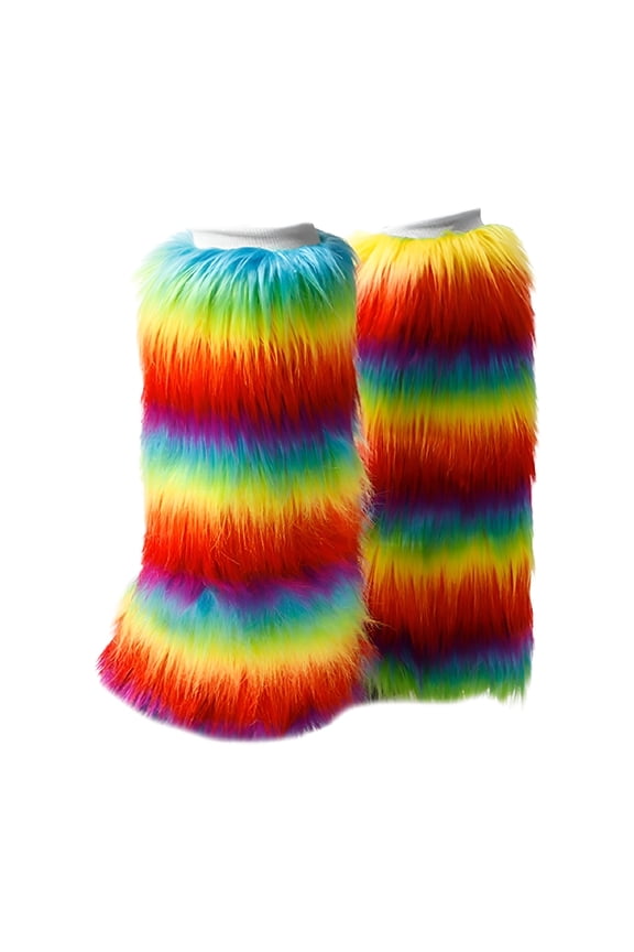 Fashion Rainbow Leg Warmers for Women Vintage Colorful Furry Plush Boot Cuffs
