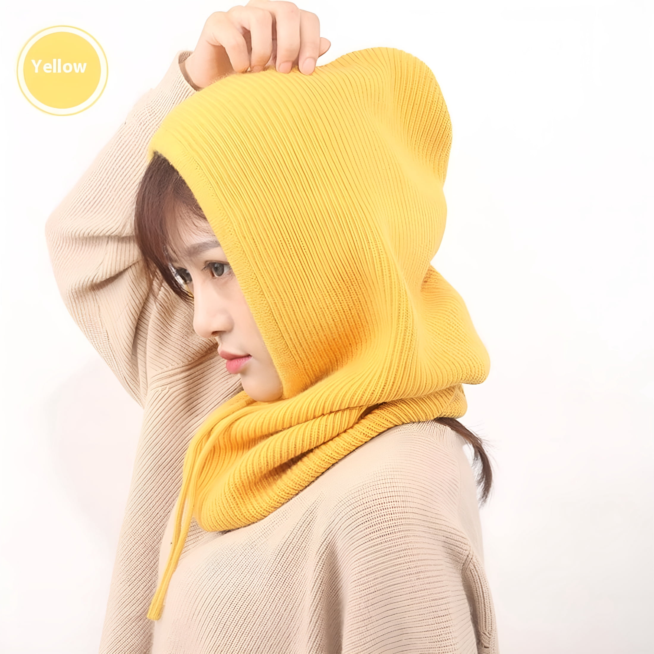 TELOLY 2026 New Women Hood Hat Winter Cashmere Knitted Beanie Hats Ski Mask Ski Cap Outdoor - Yellow - for Cold Weather Cashmere Hats for Women Winter