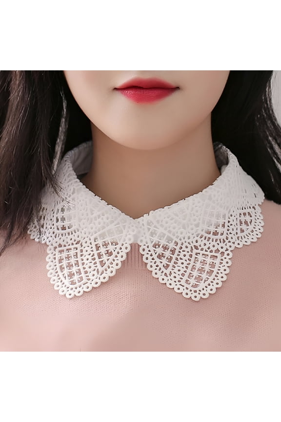 Women Lace Fake White Black Shirt Botton Collar Detachable Blouse Accessory