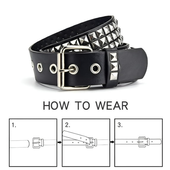 TELOLY Women Men Pu Leather Studded Belt,Metal Punk Rock Rivet Belt with Bright Pyramid Studded
