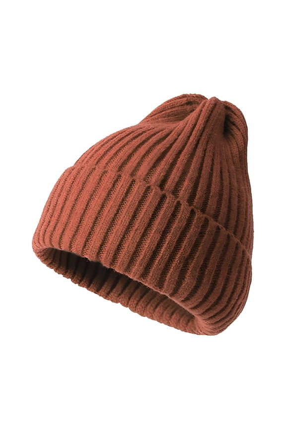 Women Men Skull Cap Soft Crochet Ski Beanie Hat Cable Knit Warm Cuffed Hat for Winter, Brown