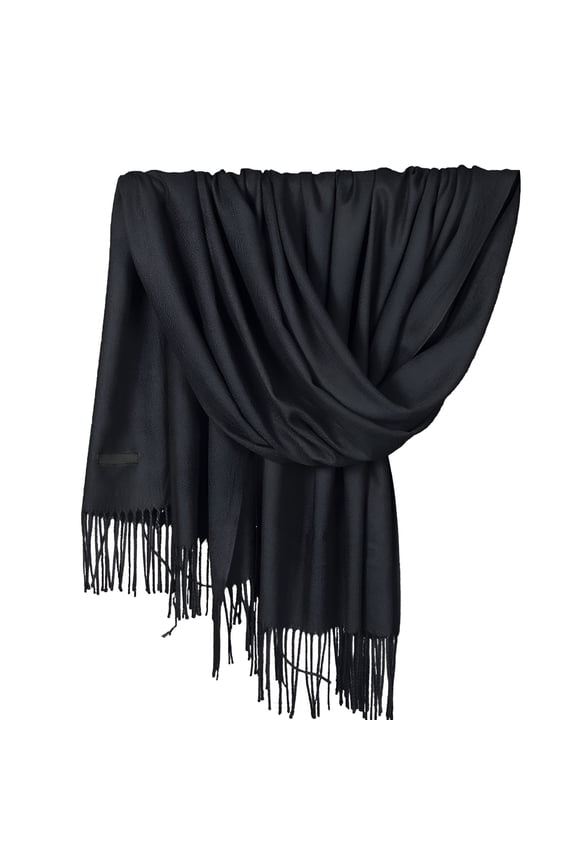 2026 New Women Pashmina Scarf Soft Solid Plain Shawl Wrap Fashion Warm Neck with Fringes for Casual,Office,Travel,Party,Evening Wear Black