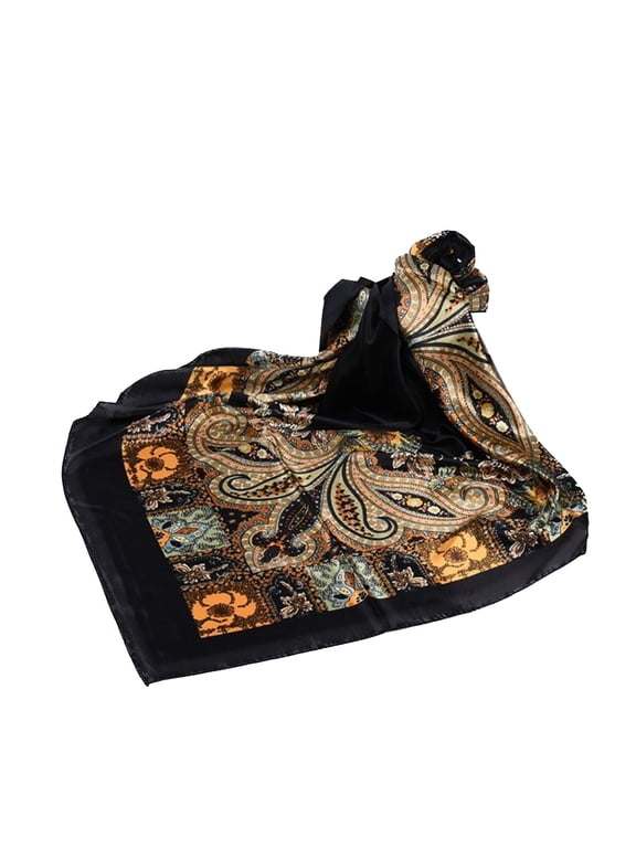 Women'S Bandana Square Head Scarves Wrap Vintage Fall Scarf Satin Summer Thin Hair Head Smooth Winter Boho Black One Size