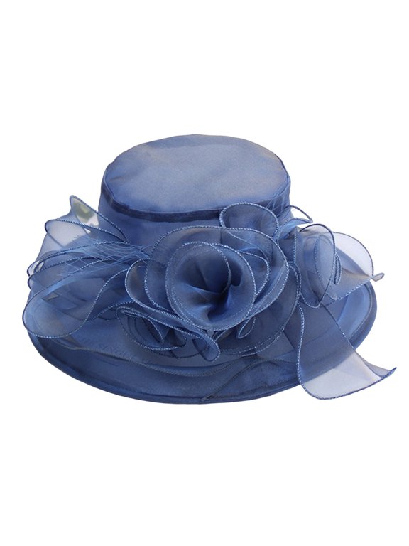 Women'S Clothing Church Fascinator Wedding Tea Party Derby Hats for Women Flower Wide Brim Sun Hat Fascinator Bridal Cap 1Pc Navy One Size Derby Hats for Women