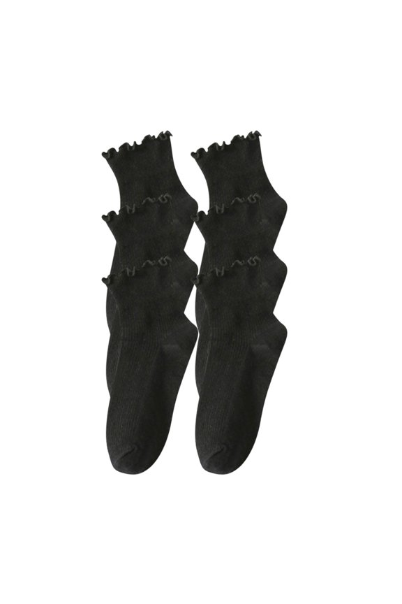 Women'S Cotton Ruffle Socks Solid Color Ribbed Wave Edge Ankle Socks Comfy Sweatproof Socks 3 Pairs Ruffle Socks Women