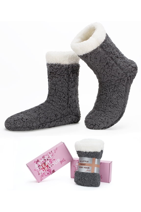 Women'S Fuzzy Slipper Socks with Grips, Thermal Sherpa Fleece Lined, Winter Warm Cabin Foot Warmers Non-Slip Grippers, Fluffy Cozy Gifts
