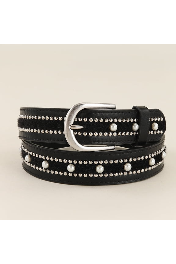 Women'S Punk Rock Pu Leather Belt,Circle Studded Rivet Belt Perfect for Jeans,Pants&Dresses Adjustable for Party Fashion Accessory Gift,Black