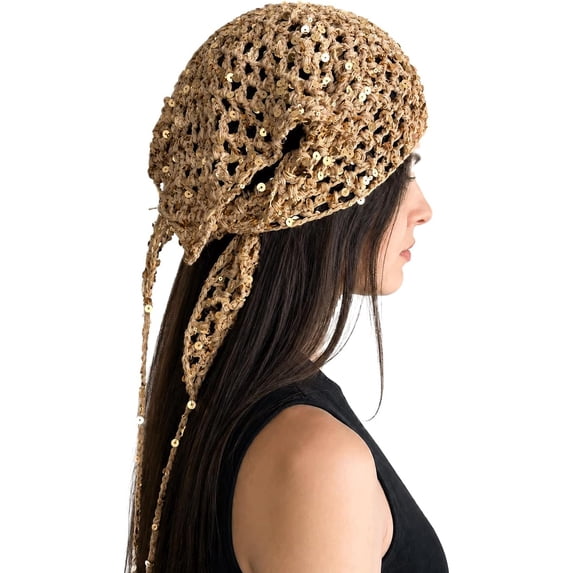 Wrapped Party TELOLY Women’S Sequin Crochet Bandana Head Scarf Triangle Hair Wrap Tie ...