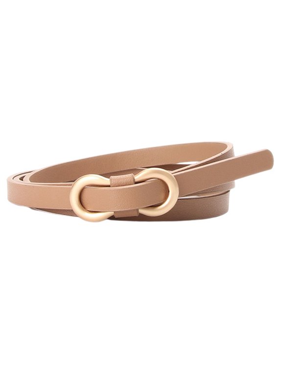 Women'S Skinny Belt Fashion Gold Leather Belt for Dress Thin Elegant Slim Casual Party Double O Ring Summer Belts for Women Khaki One Size
