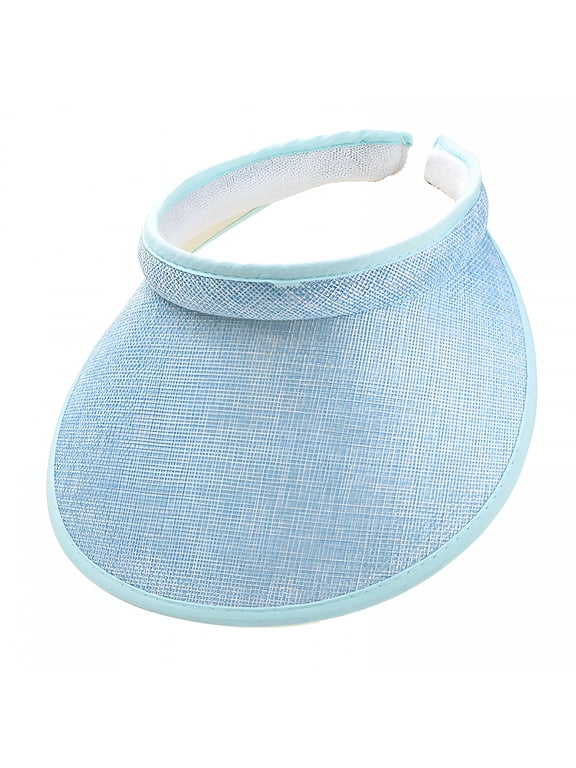 Women'S Slip-On Sun Visor Hats Stylish Holiday Wide Brim Straw Visors Summer Beach Hat,Light Blue