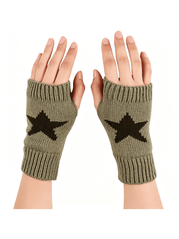 Women'S Therian Star Fingerless Gloves Wrist Length Knitted Mitten for Y2K Emo Grunge Punk Goth Accessories Subculture Therian Gloves
