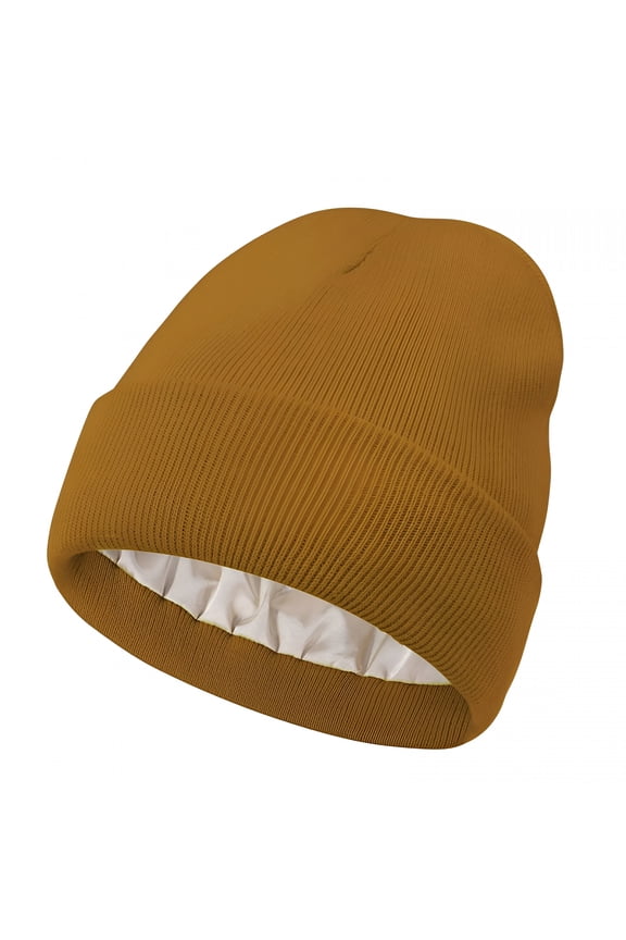2026 New Women Satin Lined Knit Beanie Hat Winter Hats for Women Men Silk Lining Soft Slouchy Warm Cuffed Beanie Hat (Caramel)