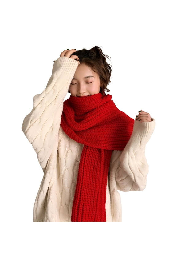 Women Scarf Knitted Solid Color Plain Thickened Soft Keep Warm Comfortable Autumn Winter Adults Long Scarf Shawl for Outdoor, Red