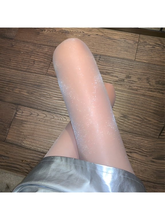 Women Shiny Tights Sparkle Night Party Silver Glitter Stockings Pantyhose Skin Color Free size