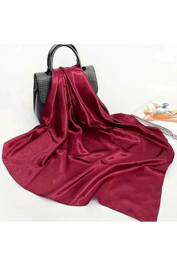 Women Solid Satin Scarf Large Square Scarf Headscarf Burgundy