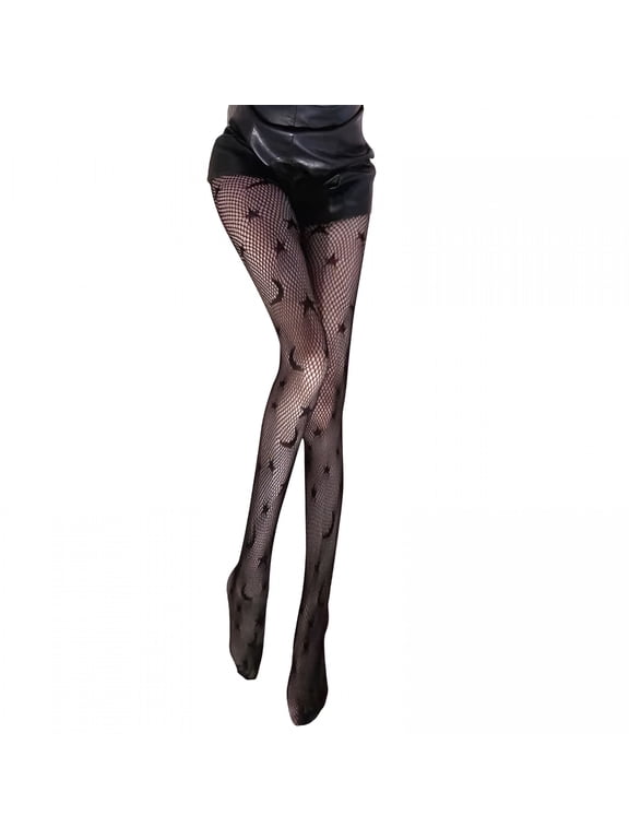 Women Japanese Sheer Mesh Black Pantyhose Star Moon Patterned Fishnet Tights Black Patterned Tights