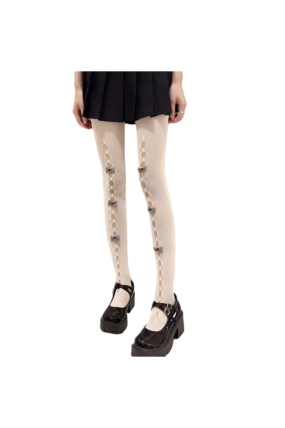 Women Stocking Leggings Cutouts Cute Bow Tights Pantyhose for Dress Date Club Cosplay Party Streetwear