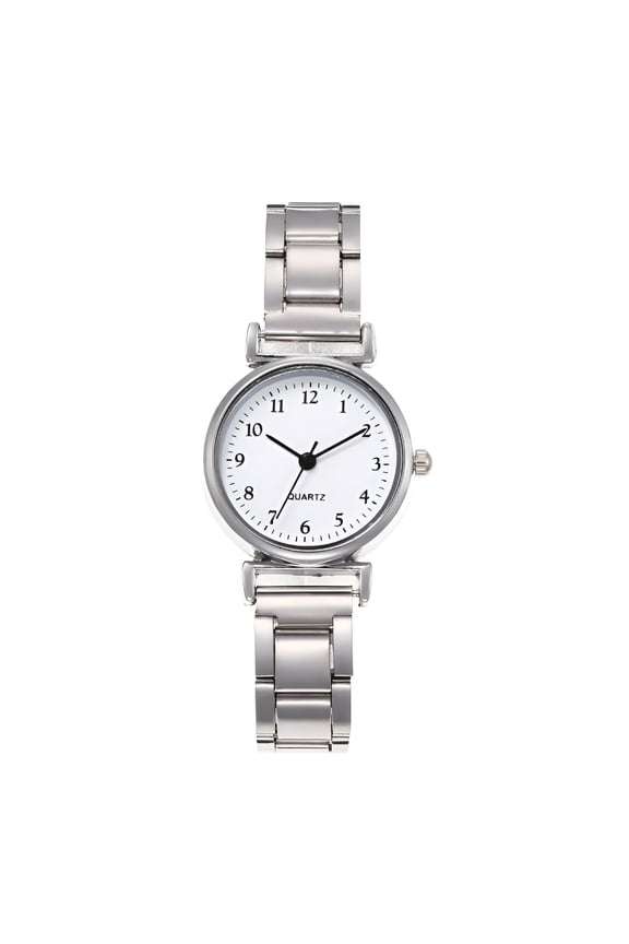 Women Strap Quartz Watches Wrist Strap Round Watch Easy Read Number Dial Classical Office Ladies Fashion Adjustable Stainless Steel SilverWhite