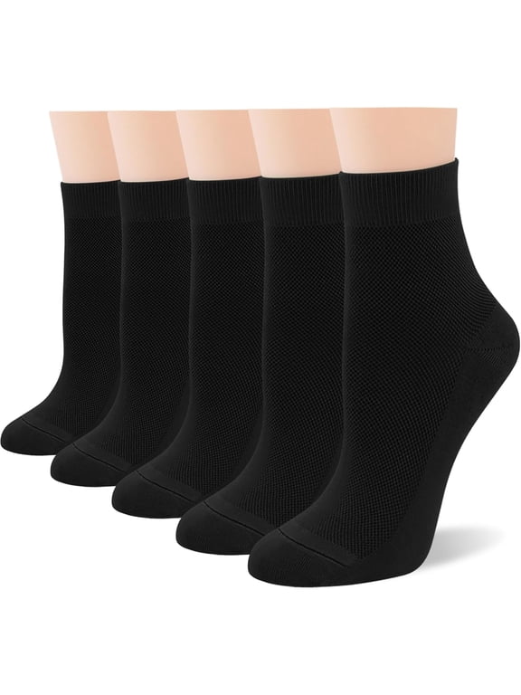 Women Thin Viscose Bamboo Above Ankle Sock Breathable Lightweight Classic Crew Casual Mesh Socks 5 Pairs
