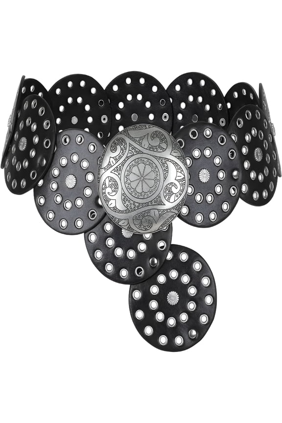 Women Western Disc Belt Boho Chunky Wide Disc Leather Conch Cowgirl Belt for Dress Jeans