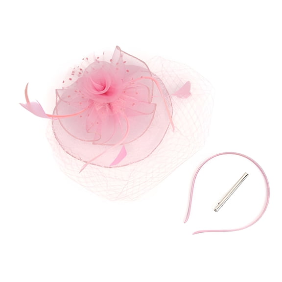 TELOLY Women's Fascinator Hat Fiber Mesh Pillbox with Flower, Pink