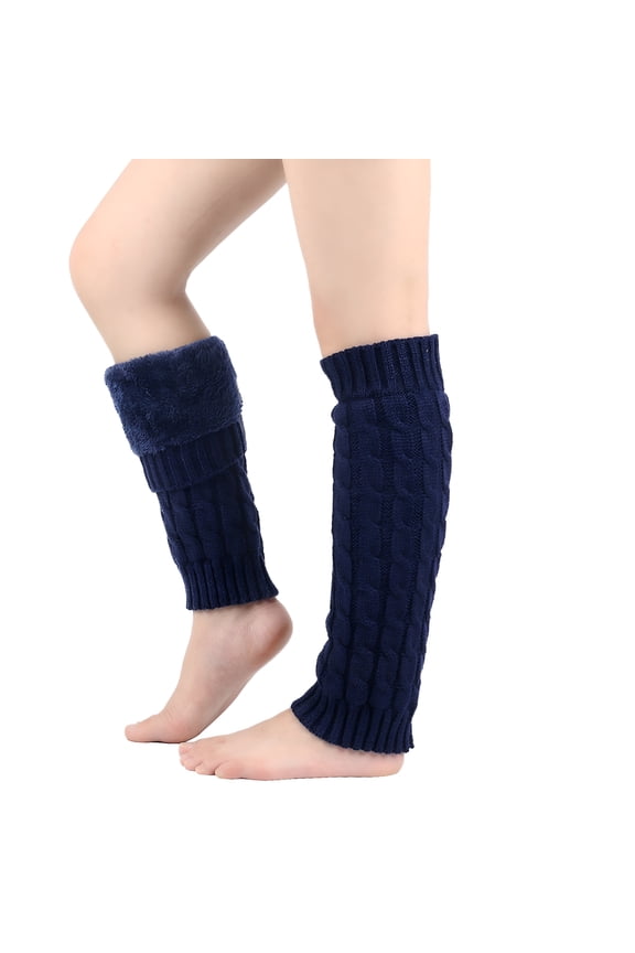 Women's Knit Leg Warmers Winter Thermal Plush Lining Leg Warmers Knee High Socks Boot Cuffs