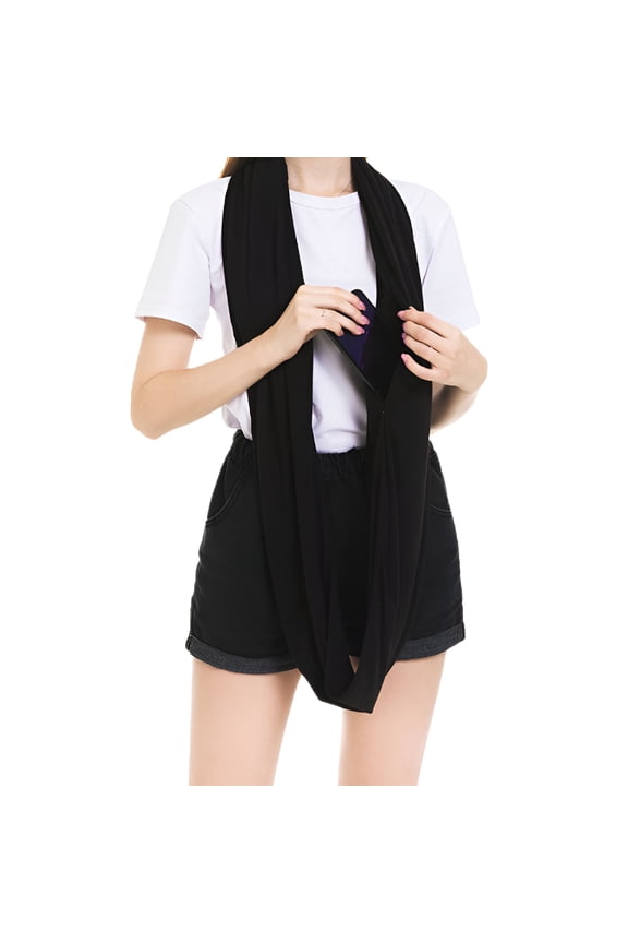 Women's Lightweight Fall Travel Spring Stretchy Zipper Fashion Scarves & Wraps Soft Pocket Muffler Infinity Scarf Black One Size