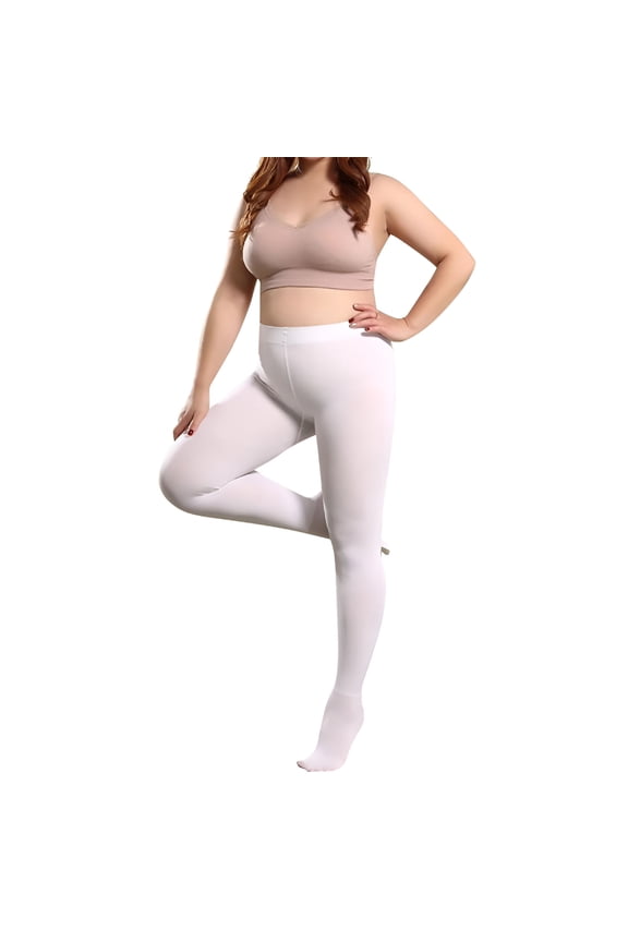 Women's Plus Size Velvet 80D Dance Practice Breathable T Crotch Elastic Stockings Tights Opaque Tights Compression Stockings for Women White