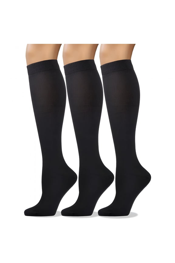 Women's Soft Combed Cotton Knee High Long Calf Dress Socks Seamless Toe Black White Gray Navy Blue Brown 3 Pack
