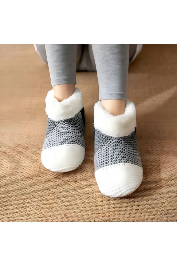 Womens Christmas Fuzzy Ankle Slipper Socks Low-Cut Thick Warm Fleece Lined Wool Knitted Color Block Homewear Sleepwear Winter Boot Sock Christmas Slipper Socks