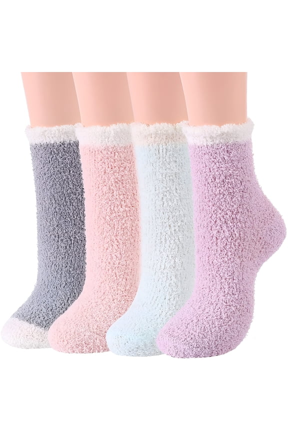 Womens Fuzzy Socks Bulk Thick Winter Fuzzy Slipper Socks Fleece Cozy Socks Fluffy Socks 4Pairs