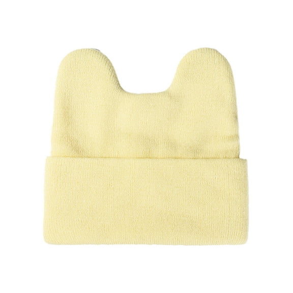 TELOLY Womens Hats,Cute Rabbit Ears Design Beanie,Monochrome Outdoor Warmth Sombrero,Fluorescent Yellow
