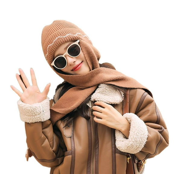 TELOLY Womens Hats,Extra Pile Thickening Beanie,Hat and Scarf Beanie for Women,Camel