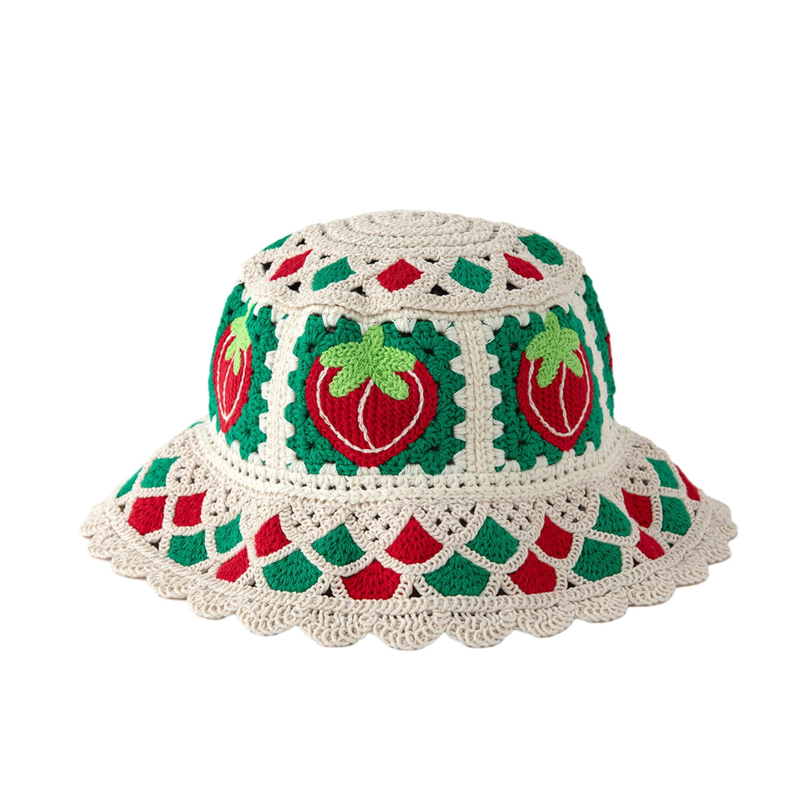 Women Handmade Crochet Bucket Hats, Vintage Floral Fisherman Hats
