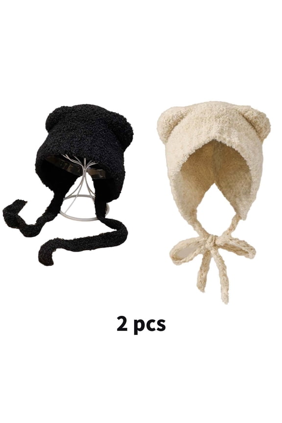 Womens Hats,Thick Wool Hat Beanie,Soft Interior Beanie for Women,Black,Off-White