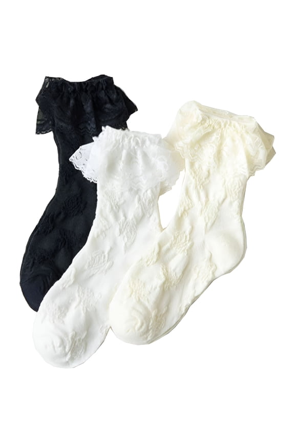 Womens Ruffle Socks Cute Fancy Crew Socks Frilly Dress Socks Girls Lettuce Trim Turn-Cuff High Ankle Socks