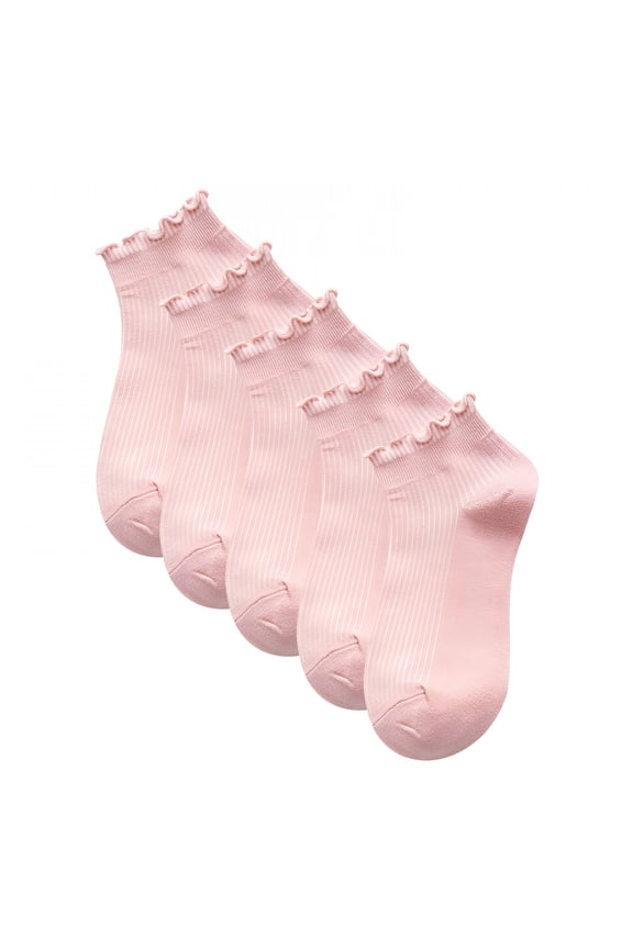 Womens Socks, Ruffle Turn- Casual Ankle Socks Breathable Cool Knit Crew Frilly Sock (Pink, One Size)