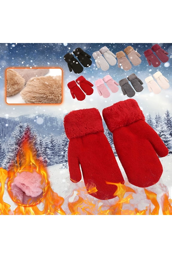 Womens Thick Fleece Mittens Soft Fluffy Cuff Sherpa Lining Mittens Gloves Thermal Cozy Cold Weather Mittens Accessories Gifts Spring Saving Red Free Size