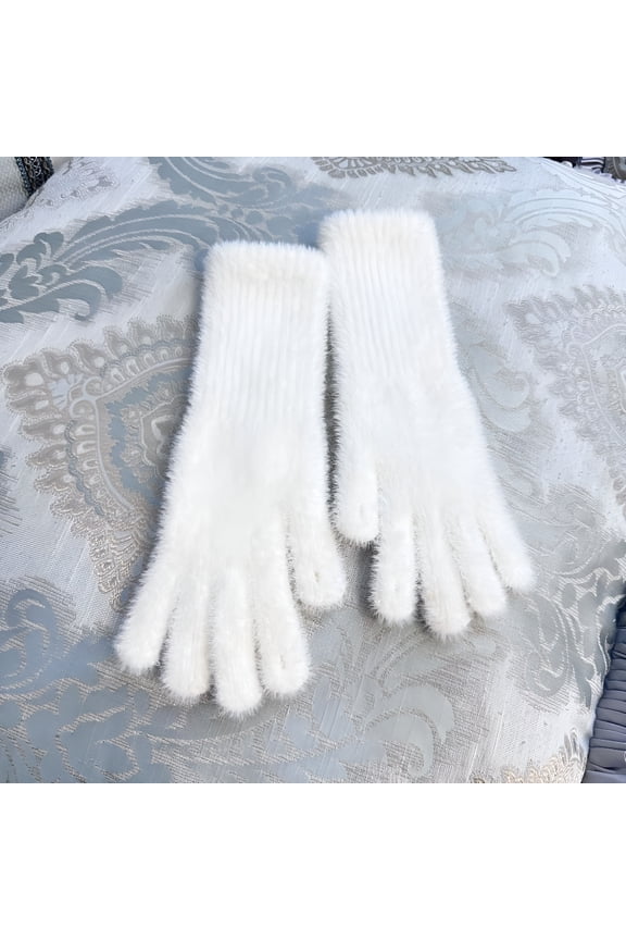 2026 New Womens White Warm Winter Gloves - Xl Size Fluffy Knit, Long Wrist Fingered, Soft Nylon-Spandex for Cold Weather Daily Use for Outdoor,Driving,Shopping,Commute,Skiing,Size Xl