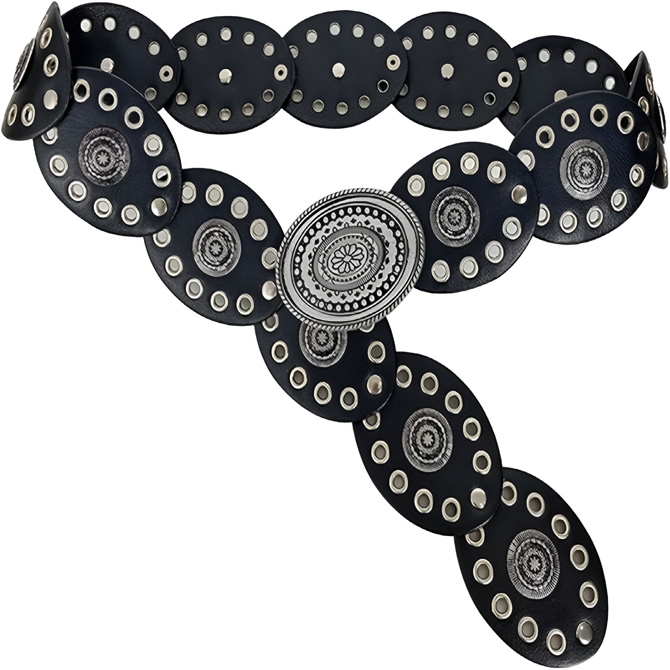 Western Disc Belt for Jeans Dress, Cowgirl Cowboy Boho, PU Leather Women Wide Western Disc Belt Cowgirl Boho-Concho Leather  main image 4