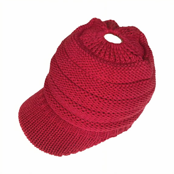 TELOLY Womens Winter Hat,Cozy Knit Texture Ponytail Hat,Soft Thermal Warmth Womens Winter Hats,Red