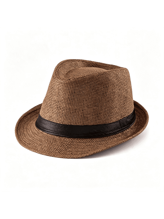 Xl Straw Fedora Hats Men Summer Trilby Beach Travel Panama Casual 7 1/2 Adjustable Retro 1920S Accessories Classic Short Brim Outdoor Breathable Lightweight Crush-Free Hat Packaging