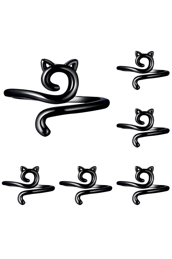 Yarn Ring Cat Kitty Ears Adjustable Size Crochet Ring Beginner Knitting Crocheting Gift Crochet Tension Regulator Tool Finger Ring Gift Black Ring Cat Plain Rings for Women Hand Rings 6PCS