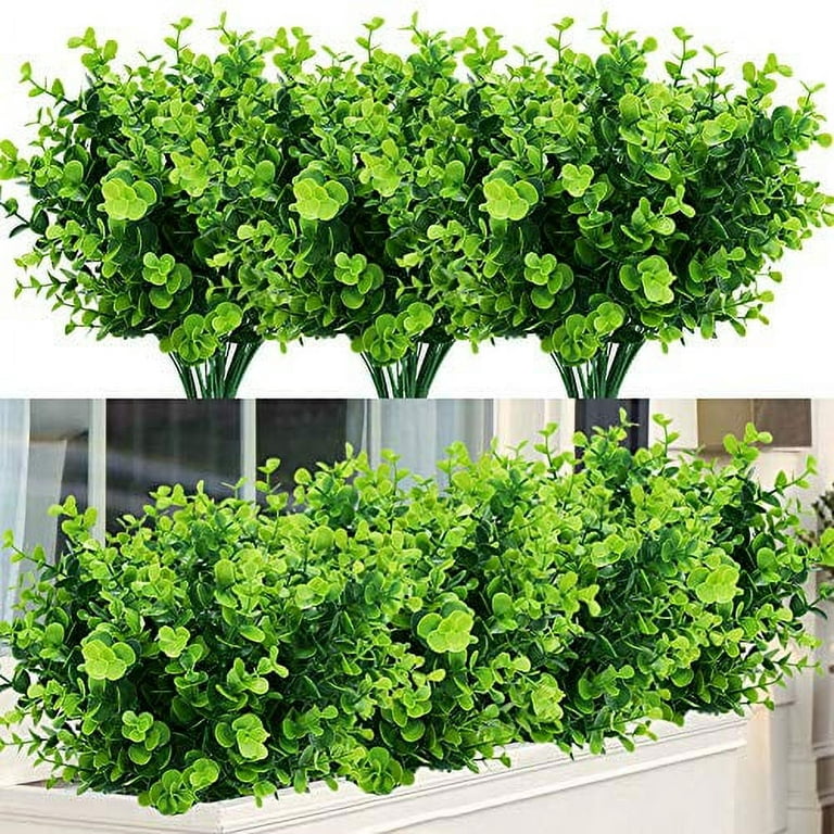 TEMCHY Artificial Plants Flowers Faux Boxwood Shrubs 6 Pack, Lifelike Fake Greenery Foliage with 42 Stems for Garden, Patio Yard, Wedding, Office