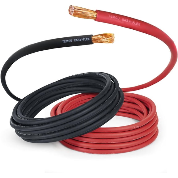 TEMCo 1/0 Gauge AWG 15 Ft Black + 15 Ft Red Flexible Copper USA Welding Cable Battery Wire