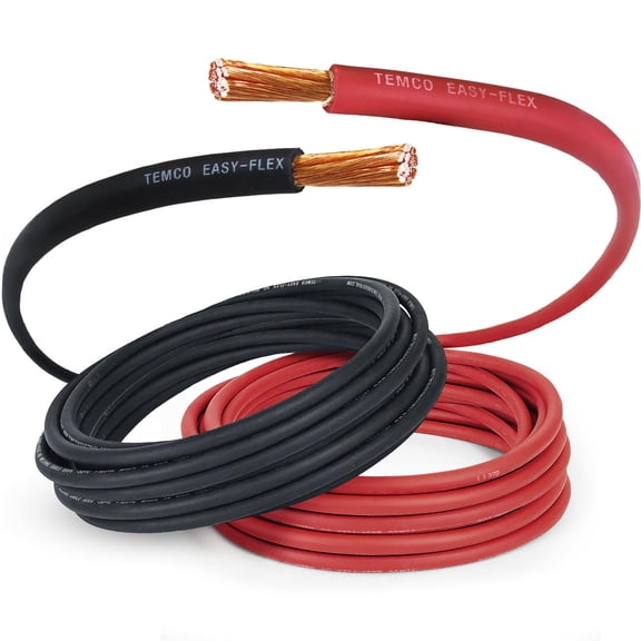 TEMCo 1 Gauge AWG 125 Ft Black + 125 Ft Red Flexible Copper USA Welding Cable Battery Wire