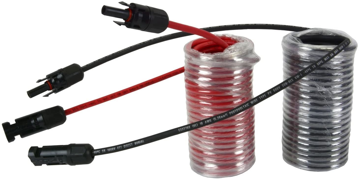 TEMCo 10 AWG Solar Panel Extension MC4 PV Cable - 15 Ft Black + 15 Ft Red USA