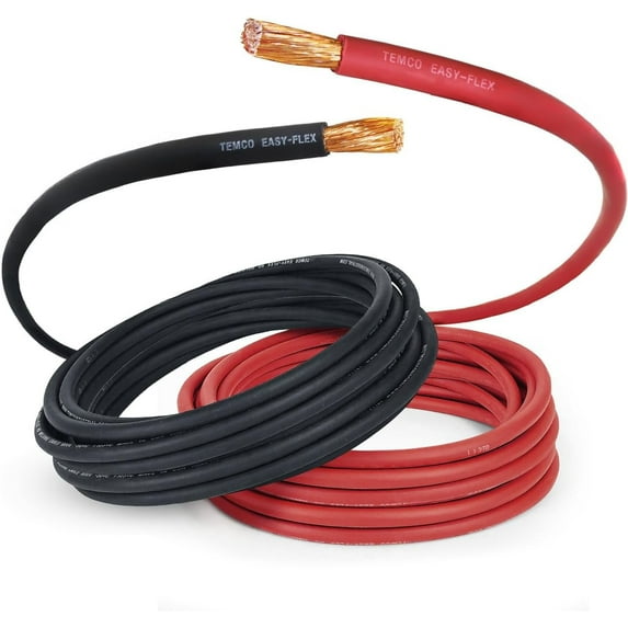 TEMCo 2/0 Gauge AWG 100 Ft Black + 100 Ft Red Flexible Copper USA Welding Cable Battery Wire
